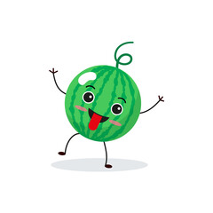 Wall Mural - Watermelon cartoon character isolated on white background. Healthy food funny mascot vector illustration in flat design.