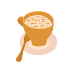 Cup of tea or coffee with a saucer and a spoon. Colorful vector isolated illustration on white background hand drawn. Delicious drink