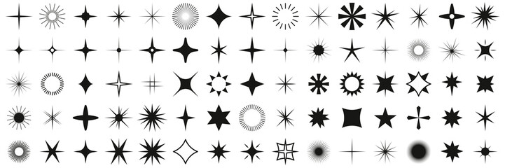 Wall Mural - star icons. sparkles, shining burst mega set