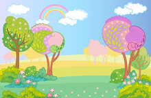 Magic Fabulous Background With Rainbow Vector Illustration