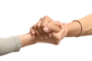 Wall Mural - Women holding hands isolated on white