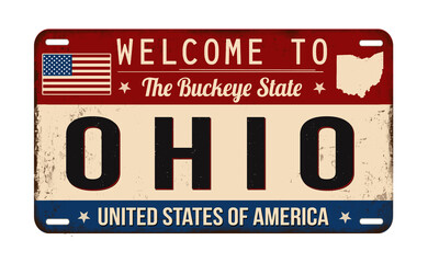 Wall Mural - Welcome to Ohio vintage rusty license plate