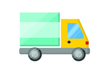 Vector illustration in flat style, fast delivery concept, truck and street landscape shipment and transportation. Big car vector design. Cargo Truck Vector Design Element.