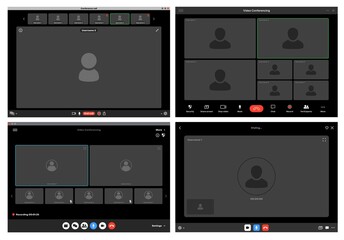 Wall Mural - videocall interface screen vector template, web chat ui. video call windows of online conference or 
