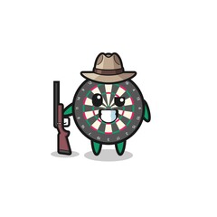 dart board hunter mascot holding a gun