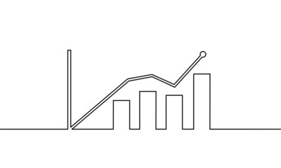 Wall Mural - Continuous line drawing of growth graph, bar chart process, business growth, object one line, single line art, vector illustration