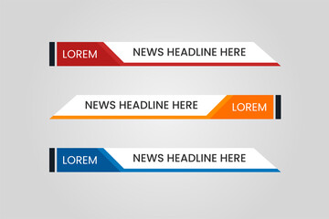 set of lower third vector design background texture banner template with orange, red and blue shape 