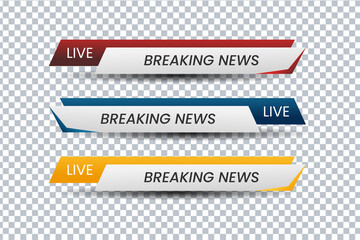 Wall Mural - Set of lower third vector design background texture banner template with orange, red and blue shape strip color. Modern broadcast news lower for TV Bars, Sport, Video Channel, Screen, Show, Display