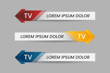 Wall Mural - Set of lower third vector design background texture banner template with orange, red and blue shape strip color. Modern broadcast news lower for TV Bars, Sport, Video Channel, Screen, Show, Display