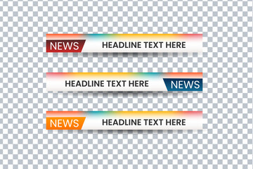 Wall Mural - Set of lower third vector design background texture banner template with orange, red and blue shape strip color. Modern broadcast news lower for TV Bars, Sport, Video Channel, Screen, Show, Display