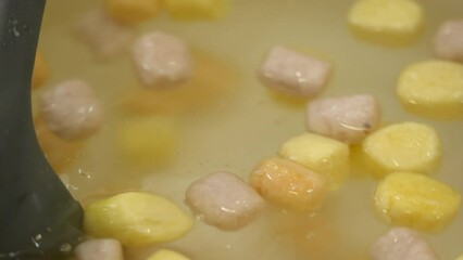 Wall Mural - Cooking traditional Taiwanese sweet dessert food taro ball at home.