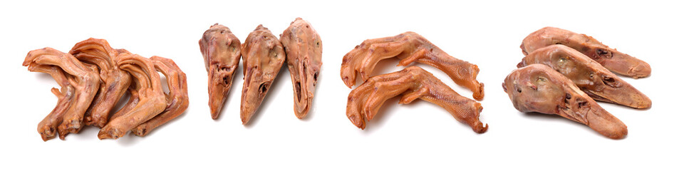 Poster - Duck feet and Duck head with marinated sauce on white background