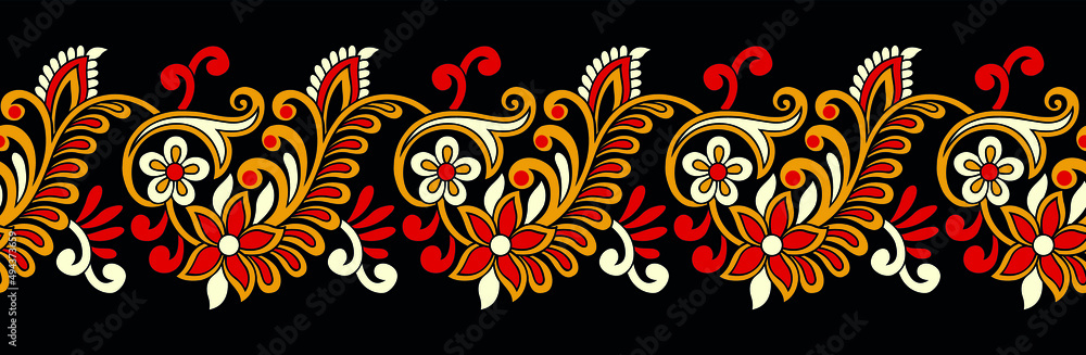 Traditional Asian paisley border design Stock Vector | Adobe Stock