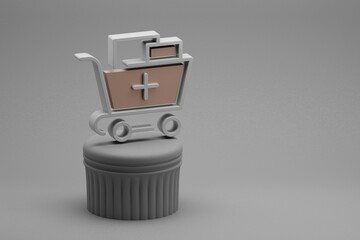 Aufkleber - Beautiful abstract illustrations Shopping Cart Plus symbol icons on a column and wonderful background. 3d rendering illustration. Background pattern for design. Online Shopping.