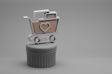Aufkleber - Beautiful abstract illustrations Shopping Cart And Heart symbol icons on a column and wonderful background. 3d rendering illustration. Background pattern for design. Online Shopping.