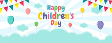 Happy Children's Day Banner Template Background, Advertising Brochure, Your Text, Flat Funny Cartoon Isolated Vector Illustration