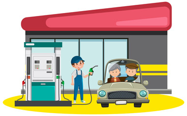Wall Mural - Gas station in cartoon style