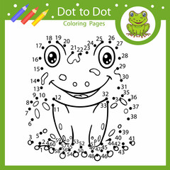 Wall Mural - Dot to dot children game. Activity page coloring book of frog. Connect drawing by numbers. Kids education worksheet. Vector illustration.

