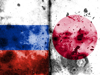 Wall Mural - Russian flag and Japanese flag