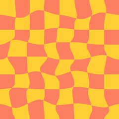 Wall Mural - Twisted checkered colorful background. Abstract vector pattern. Retro wavy psychedelic checkerboard