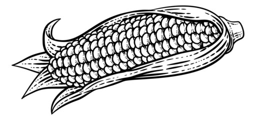 Poster - Corn Vegetable Vintage Woodcut Illustration