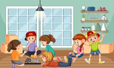 Wall Mural - Children playing games in the room