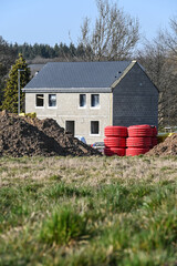 Canvas Print - batiment architecture construction maison immobilier logement materiaux beton nouveau quartier Belgique Habay