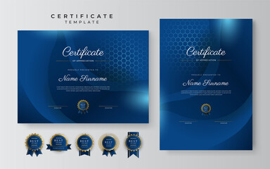 Wall Mural - Modern elegant blue and gold diploma certificate template