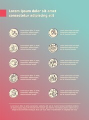 Modern list layout with lifestyle icons, texts template and gradient background, landing page, menu