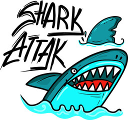  Shark Attack. Typography graphic print with Shark, Abstract drawing for t-shirts. creative design for boys. 