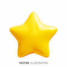 Golden Star. Glossy Yellow Star Shape. Realistic 3D Vector Illustration Isolated On A White Background. Customer Feedback Or Customer Review Concept