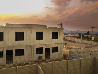 Canvas Print - Serial construction of cast concrete homes on site, small family home in Guatemala