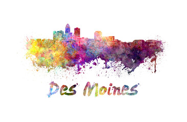 Wall Mural - Des Moines skyline in watercolor