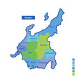 日本の地域図 中部地方 雨の日カラーで色分けマップ（英語版）
