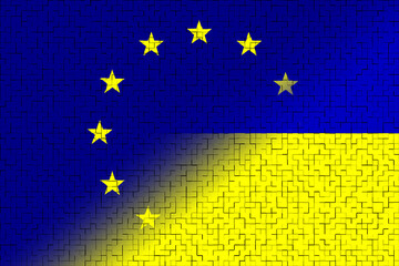 Wall Mural - European Union (EU) and Ukraine. European Union flag and Ukraine flag. Concept of aid, association of countries, political and economic relations. Ukraine and European Union. OTAN-NATO flag.