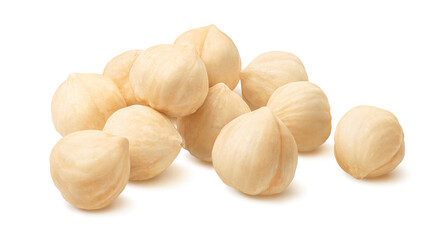 Wall Mural - pile of roasted nuts isolated on white background. shelled kernels