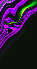 Wall Mural - Bright fluid violet, neon green wave on texture background. Abstract liquid purple pink wave. Art trippy digital screen. Fantasy Backdrop. Royal glitter banner. Template. Luxury flyer. Copy space. NFT