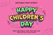 Editable Text Effect Happy Children's Day Traditional Cartoon Template Style Premium Vector