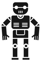 Sticker - Toy robot icon. Funny android. Black cyborg