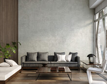 Living Room Interior In Loft, Industrial Style, 3d Render