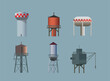 © Mykola - water towers set, flat illustration