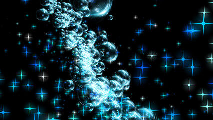 Wall Mural - futuristic flight in outer space through stars and air bubbles. close-up. satellite imagery. explora