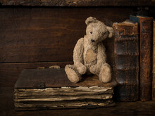 Teddy Bear Sitting On Antique Books