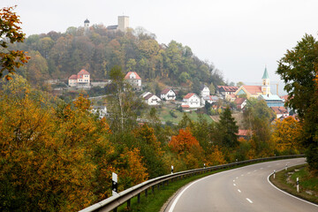 Wall Mural - Beautiful view of buildings on the mountain from the road