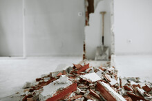 Debris At Home Construction Site. Home Renovation