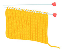 Knitting Needles With Yellow Yarn Weave In Cartoon Style