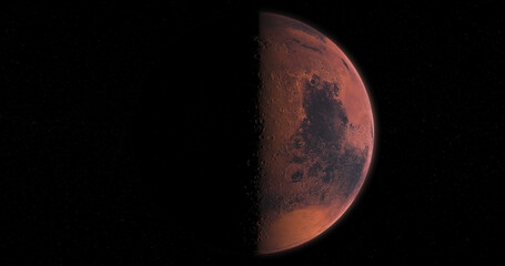 Wall Mural - Beautiful view of the phase of planet Mars isolated on black background