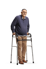 Sticker - Full length portrait of a mature man standing with a walker