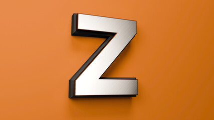 Sticker - 3d render of Z Silver Gold and Black Font on Orange background. premium Alphabet Letters