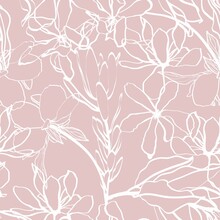 Line Exotic Magnolia Flowers Illustration Pattern. Contemporary Floral Seamless Pattern. Fashionable Template For Design. Abstract Floral Pattern.